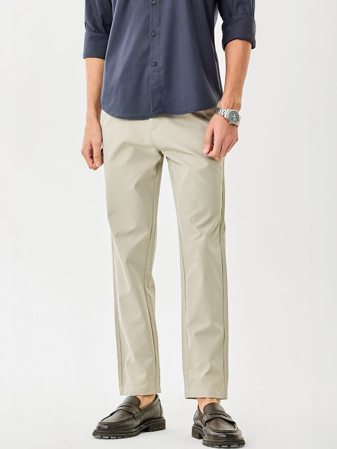 Snitch Men Wrinkle Free Mid-Rise Trousers