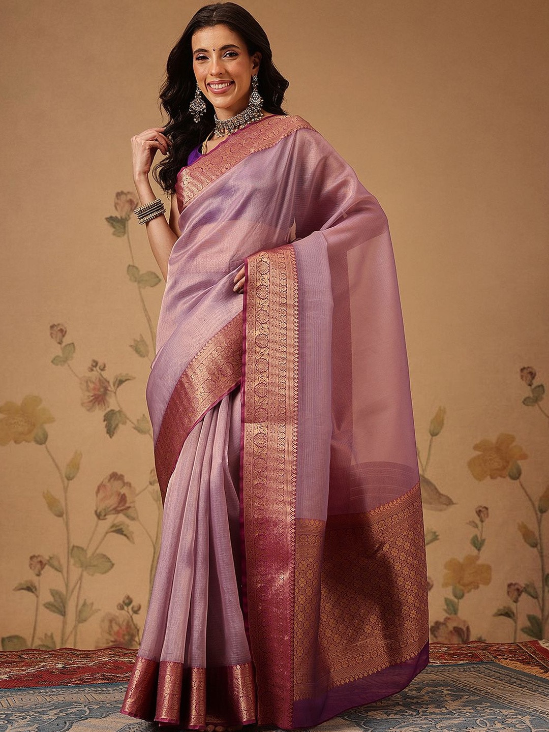 Silk Land Women Woven Design Border Zari Tissue Banarasi Saree