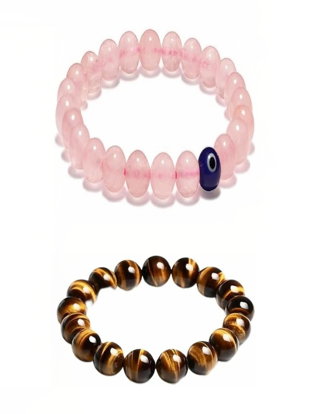 SIAMI Set Of 2 Tigers Eye Beaded Elasticated Bracelets