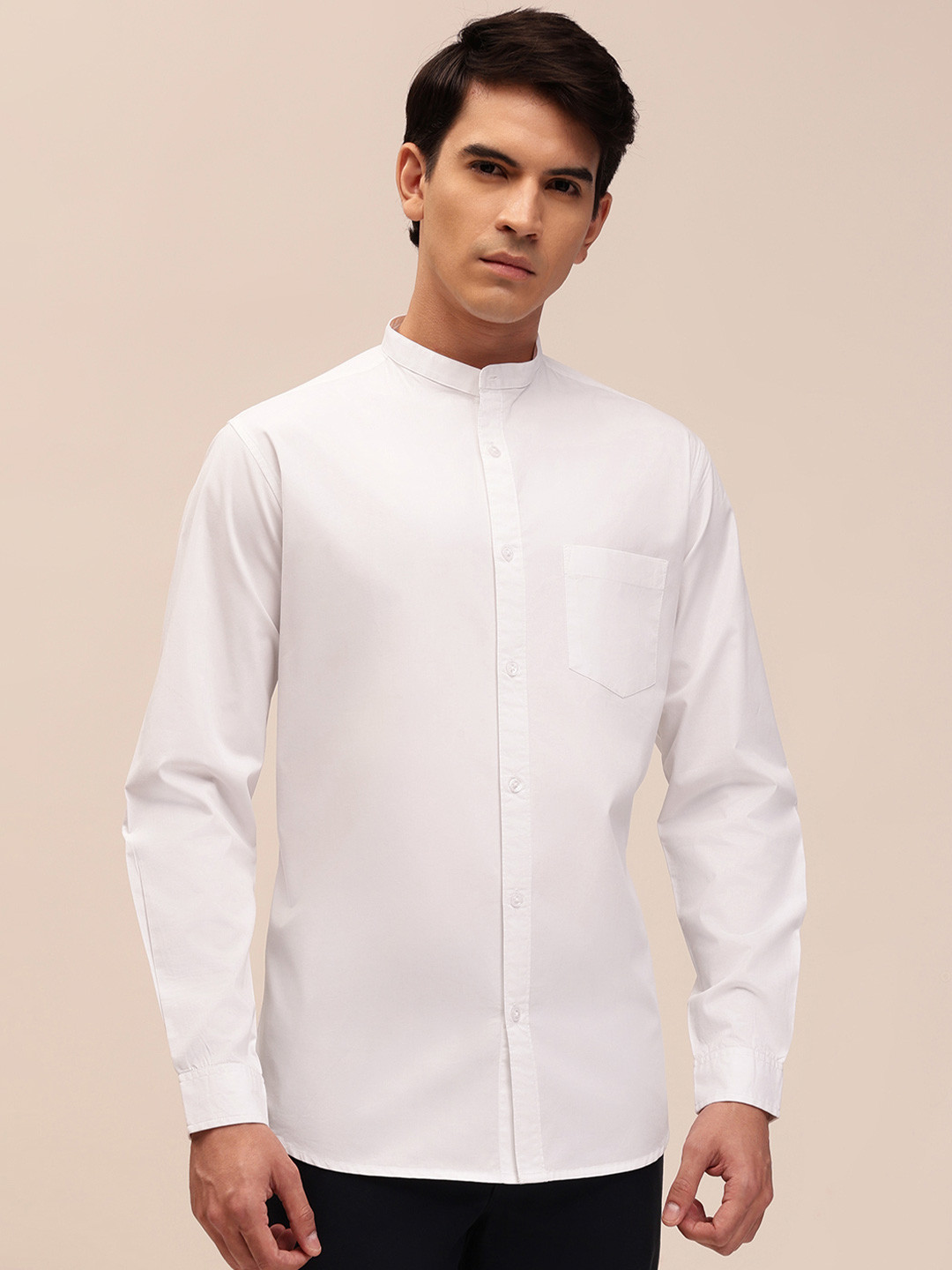 RAYNE BLACK Slim Fit Mandarin Collar Cotton Casual Shirt