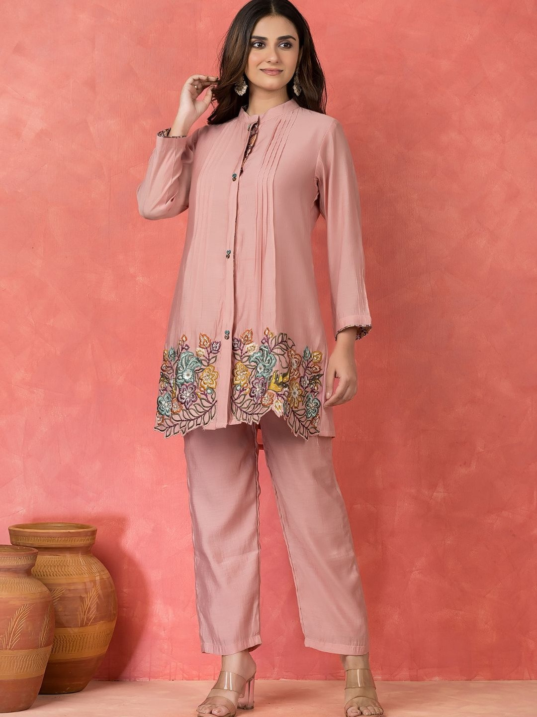 SACRED SUTA Printed Mandarian Collar Tunic With Trousers Co-Ords Set