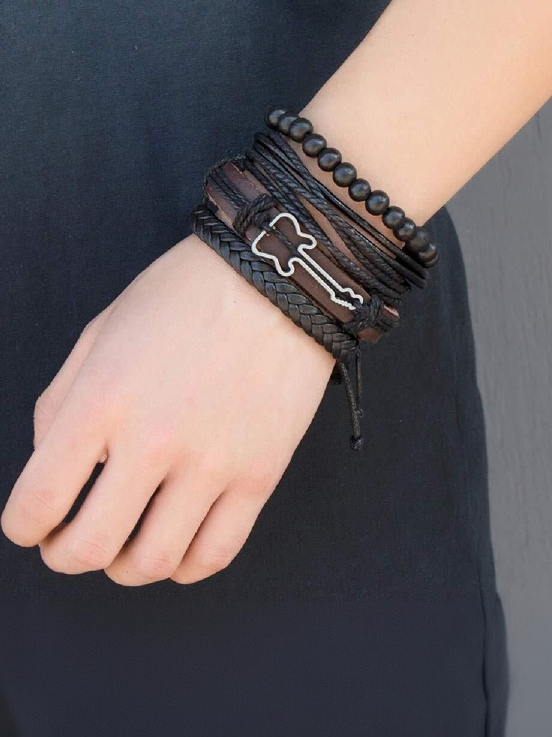 kazare Men Leather Multistrand Bracelet