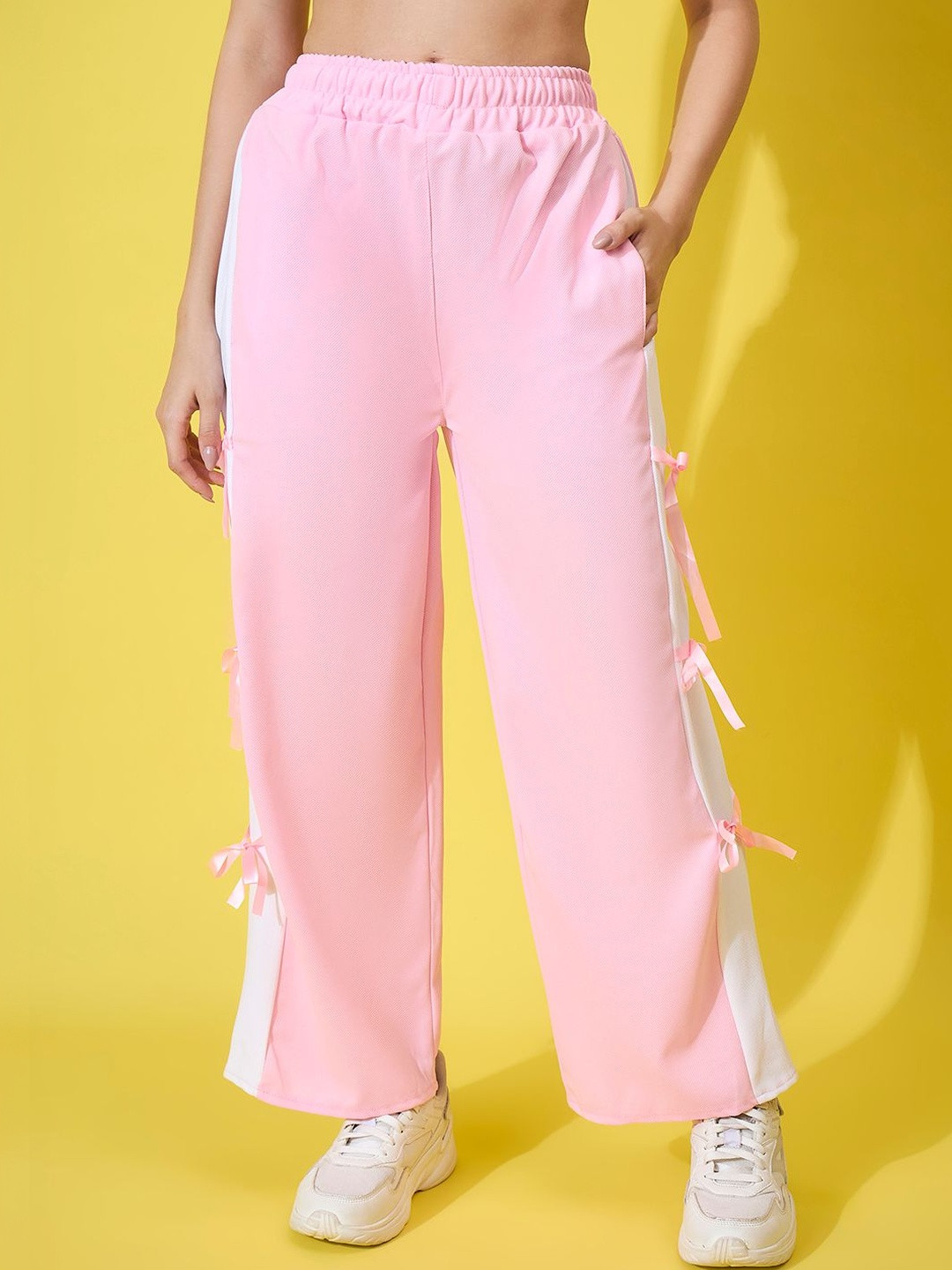 BUY NEW TREND Women Relaxed Wide Leg High-Rise Trouser With Side Bow Design