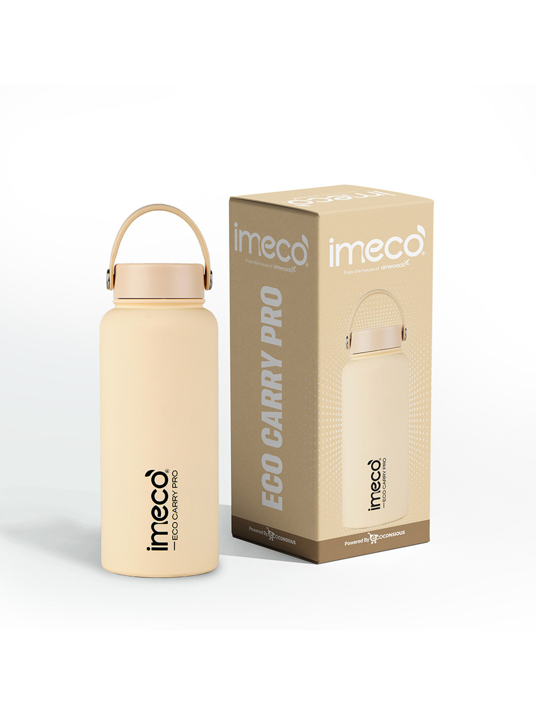 IMECO Beige Stainless Steel Brand Logo Fridge Safe Matte Finish Water Bottle-1 L