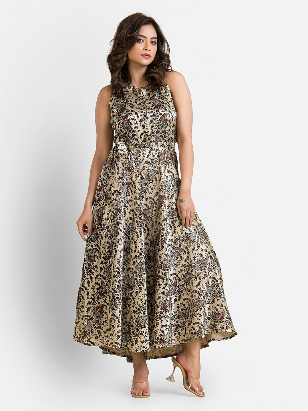 Crazy Needle Print Fit & Flare Midi Dress