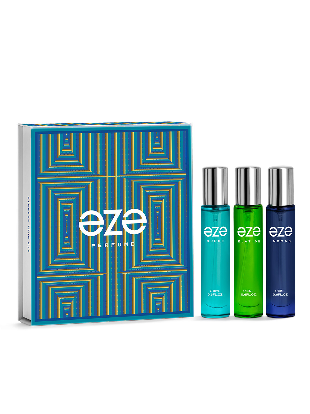 EZE Set Of 3 Men Long Lasting Eau De Parfum 18ml Each - Surge + Elation + Nomad