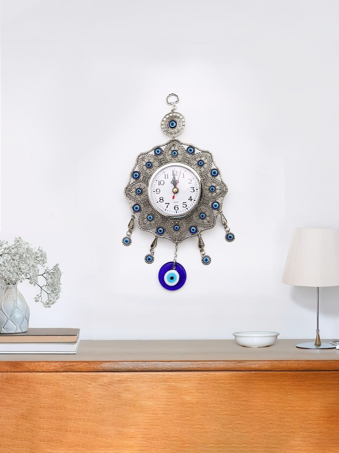 Archies Silver-Toned & Blue Evil Eye Protective Wall Clock