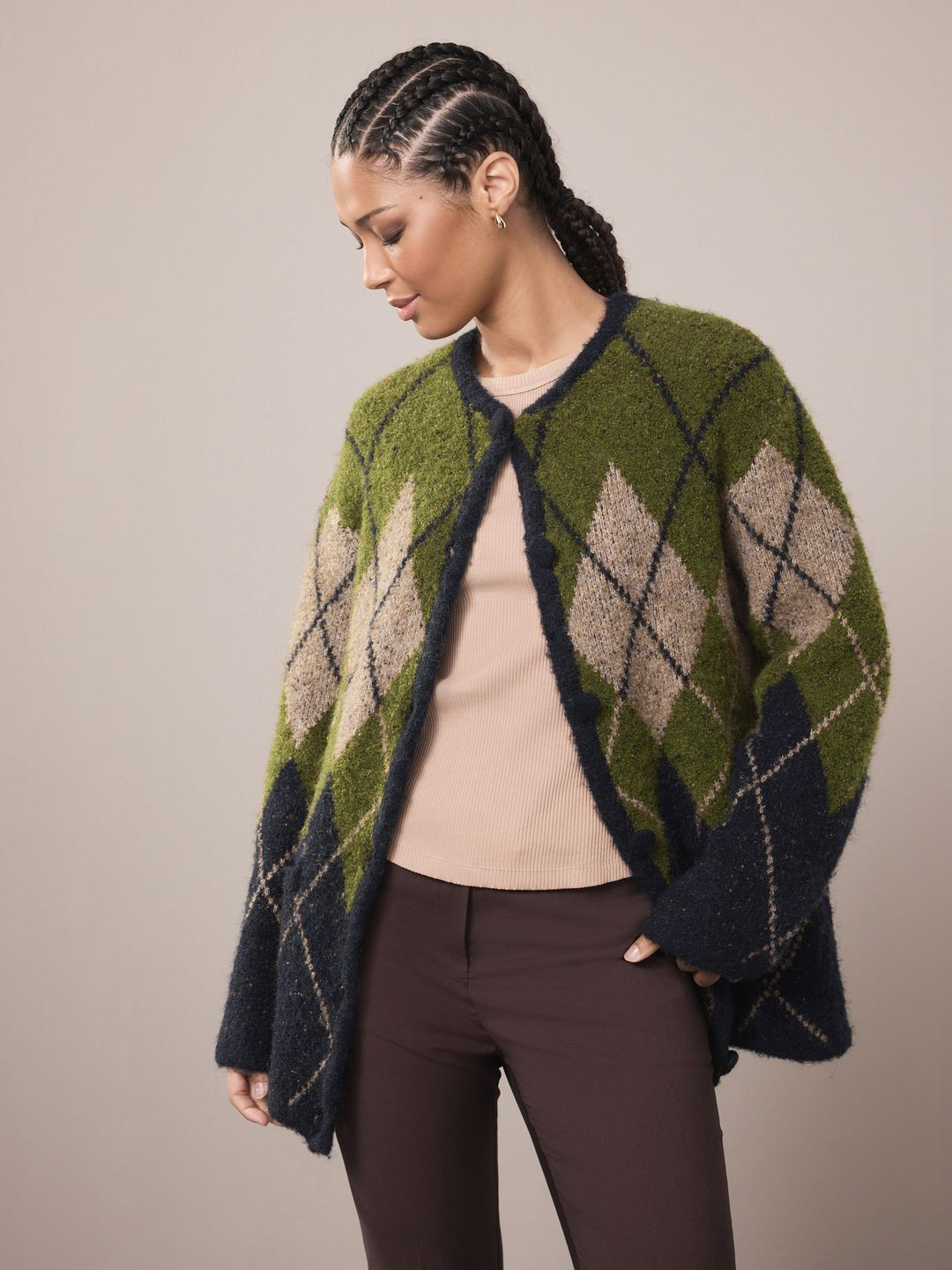 NEXT Argyle Round Neck Longline Cardigan
