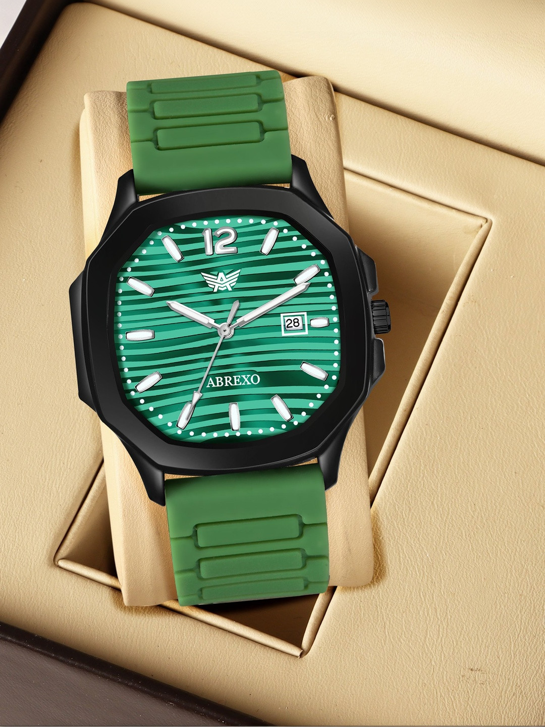 Abrexo Men Printed Dial & Straps Analogue Date Aperture Watch Abx6800-GRN MG ST