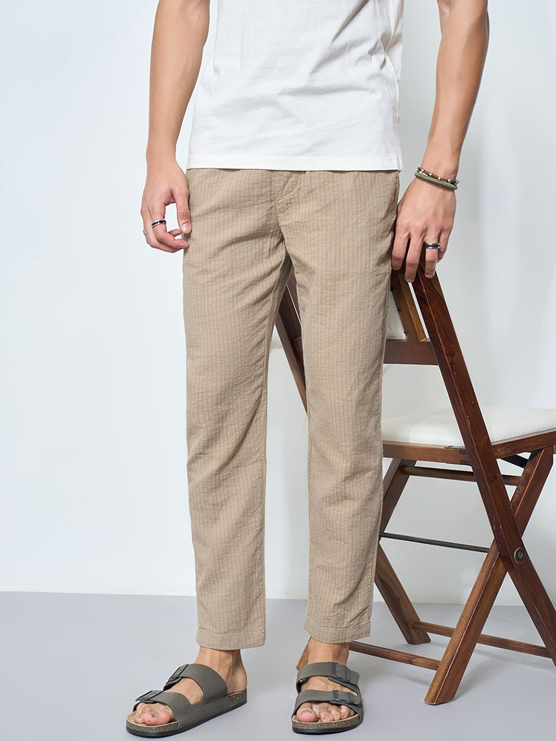 7 Alt by Pantaloons Men Striped Slim Fit Mid-Rise Chinos Trousers