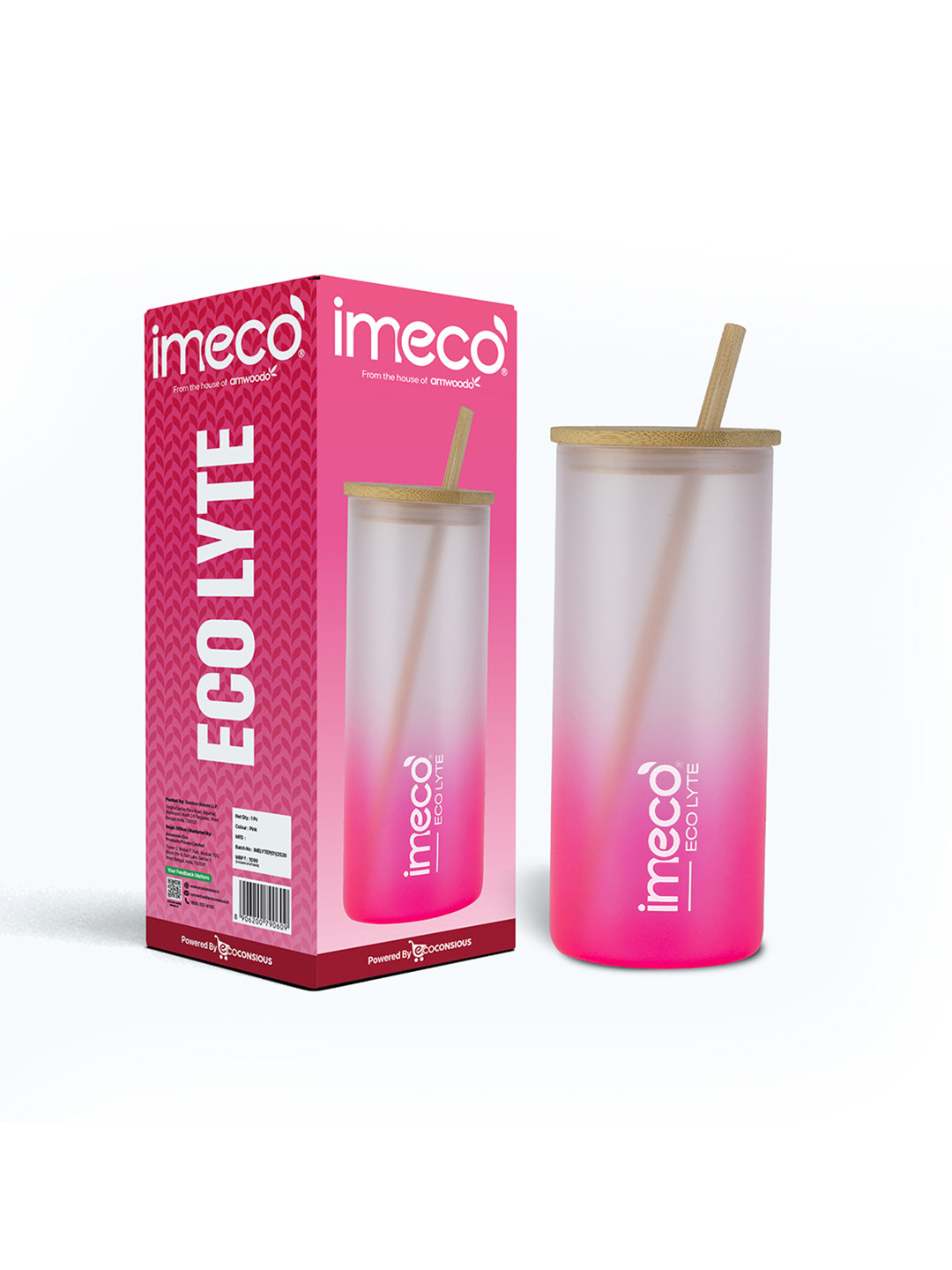 IMECO Pink & Grey Borosilicate Brand Logo Fridge Safe Tumbler Sipper Water Bottle -600 ml