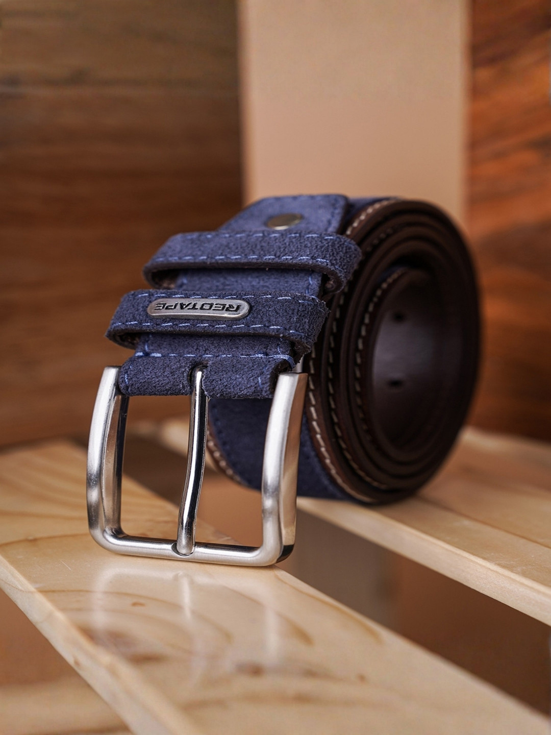 Red Tape Men Blue Leather Belt