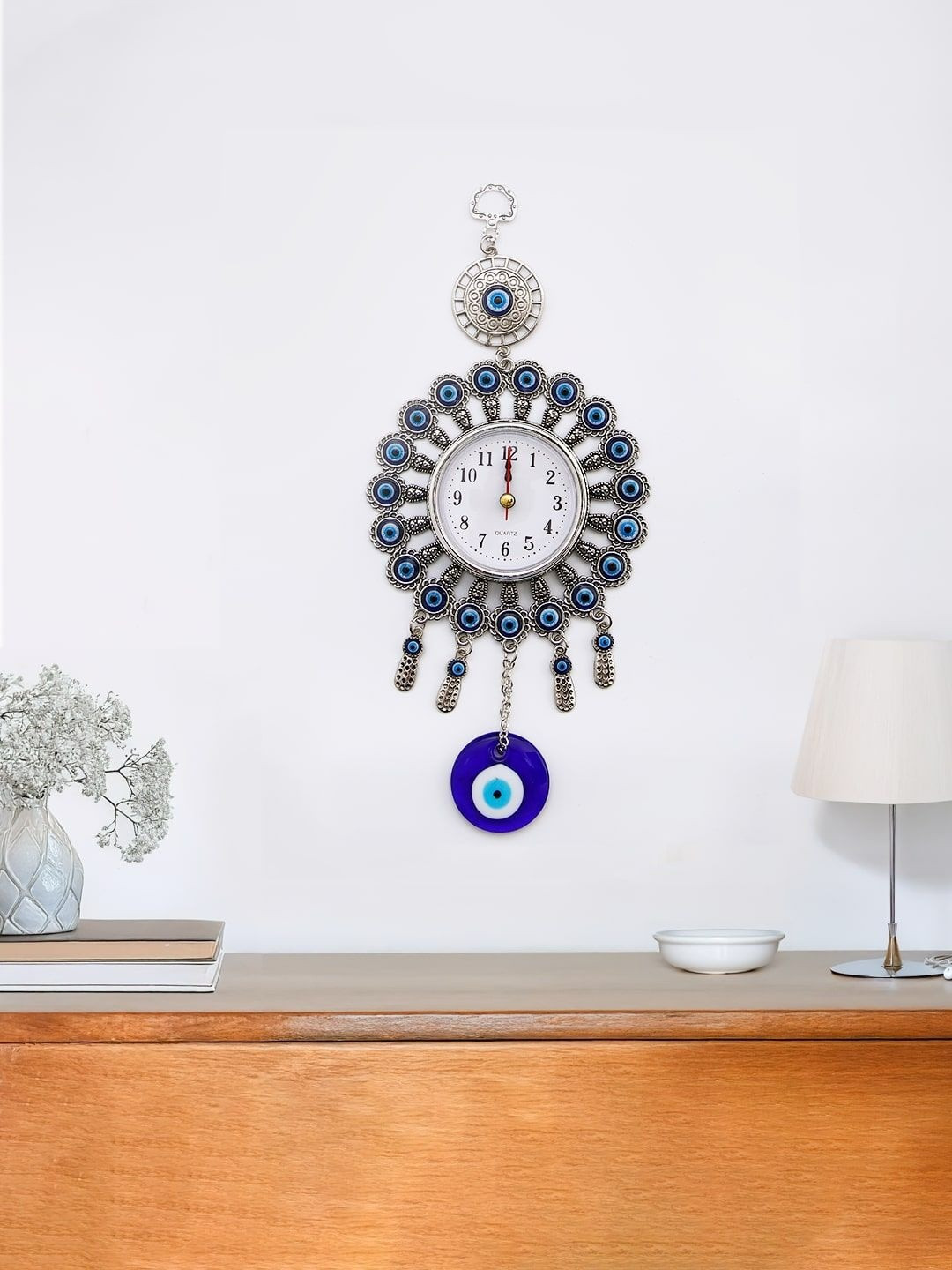 Archies Silver-Toned & Blue Protective Evil Eye Wall Clock