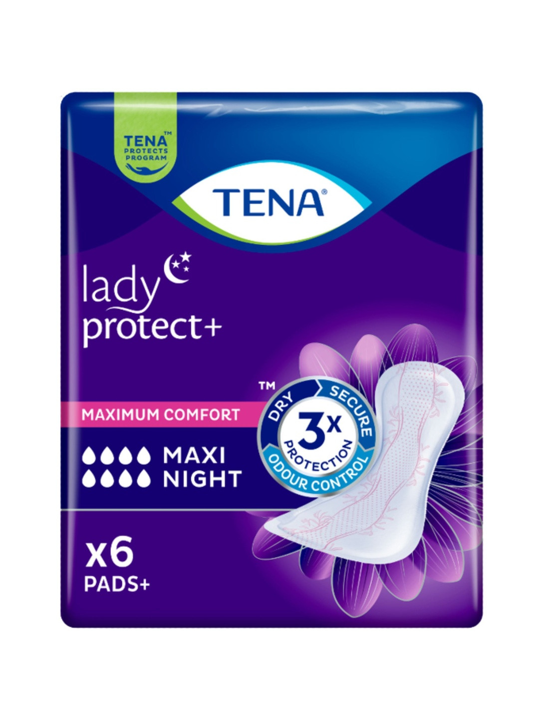 TENA Lady Protect+ Maxi Night Sanitary Pads - 6 Pcs - XL