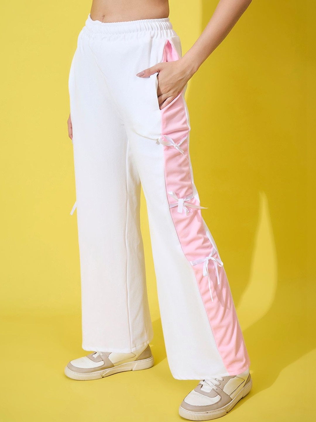 BUY NEW TREND Women Relaxed High-Rise Easy Wash Trousers With Side Bow Design