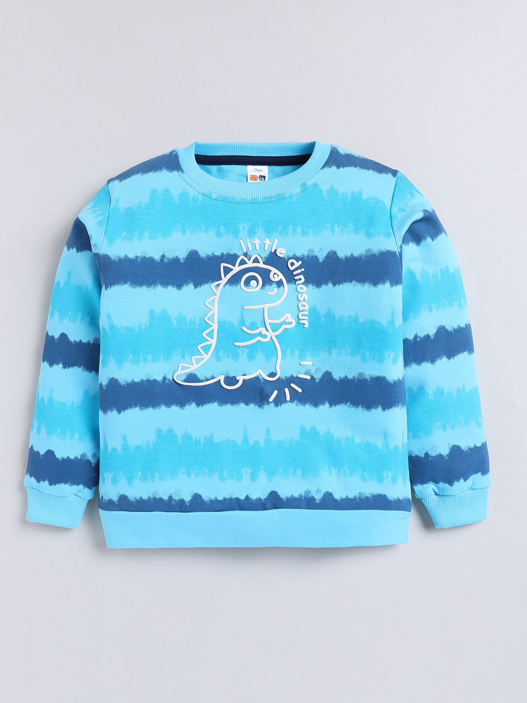 LITTLE NINJA Boys Blue Cotton Printed Round Neck Long Sleeves T-shirt
