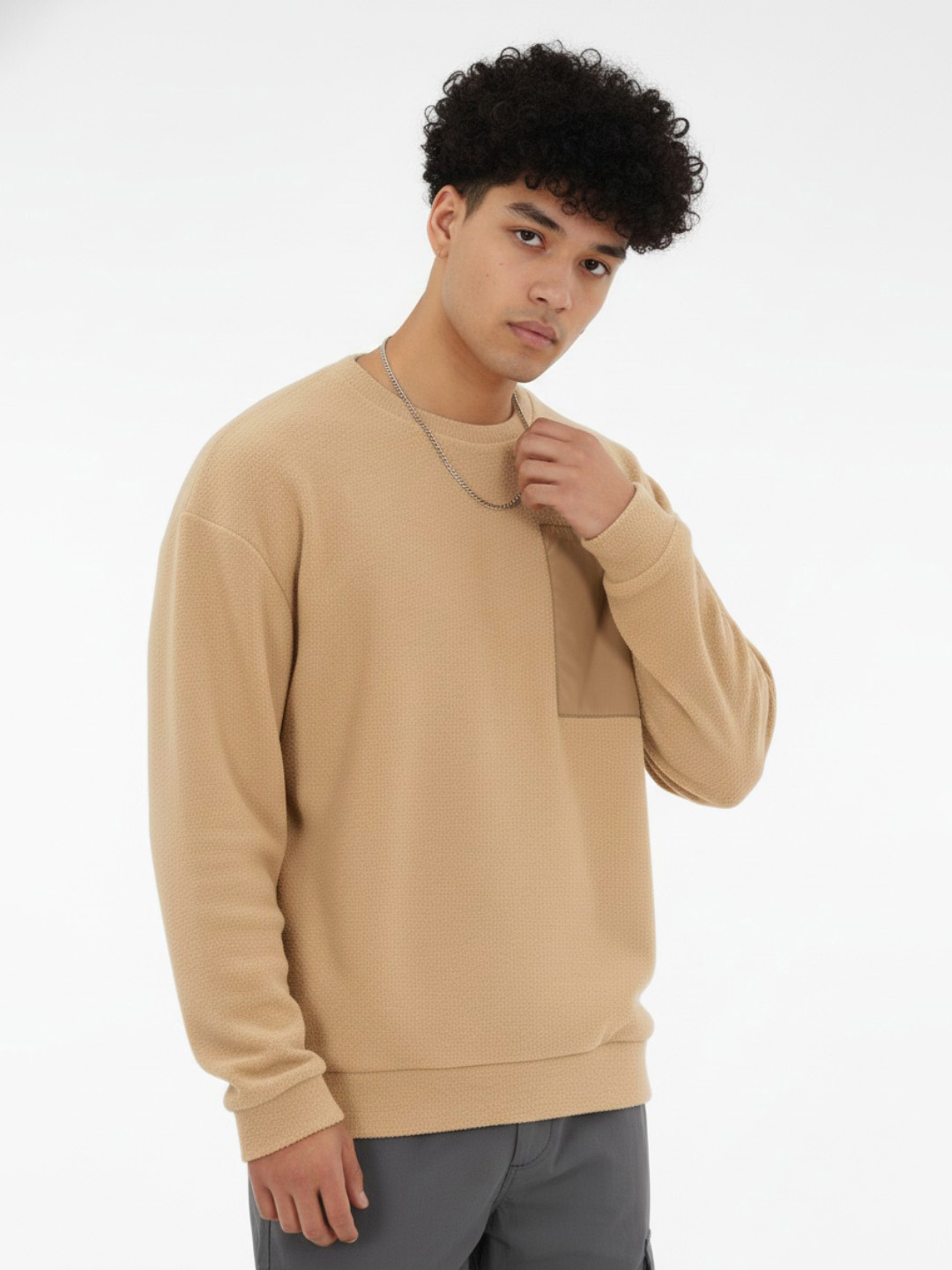 glitchez Relaxed Fit Fleece Sweatshirt with Chest Pocket