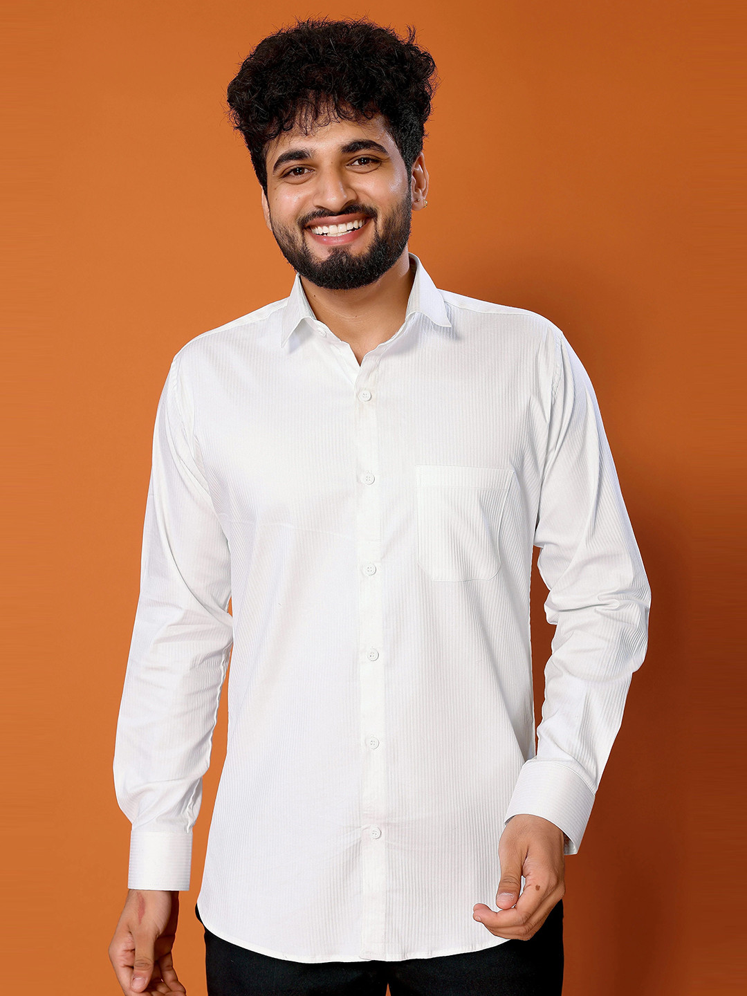 VFG Men Textured Spread Collar Cotton Formal Shirt