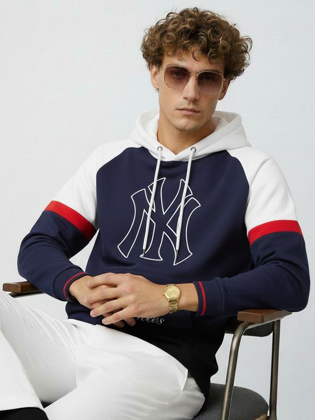 Navy Blue Graphic Printed Hooded Sweatshirt