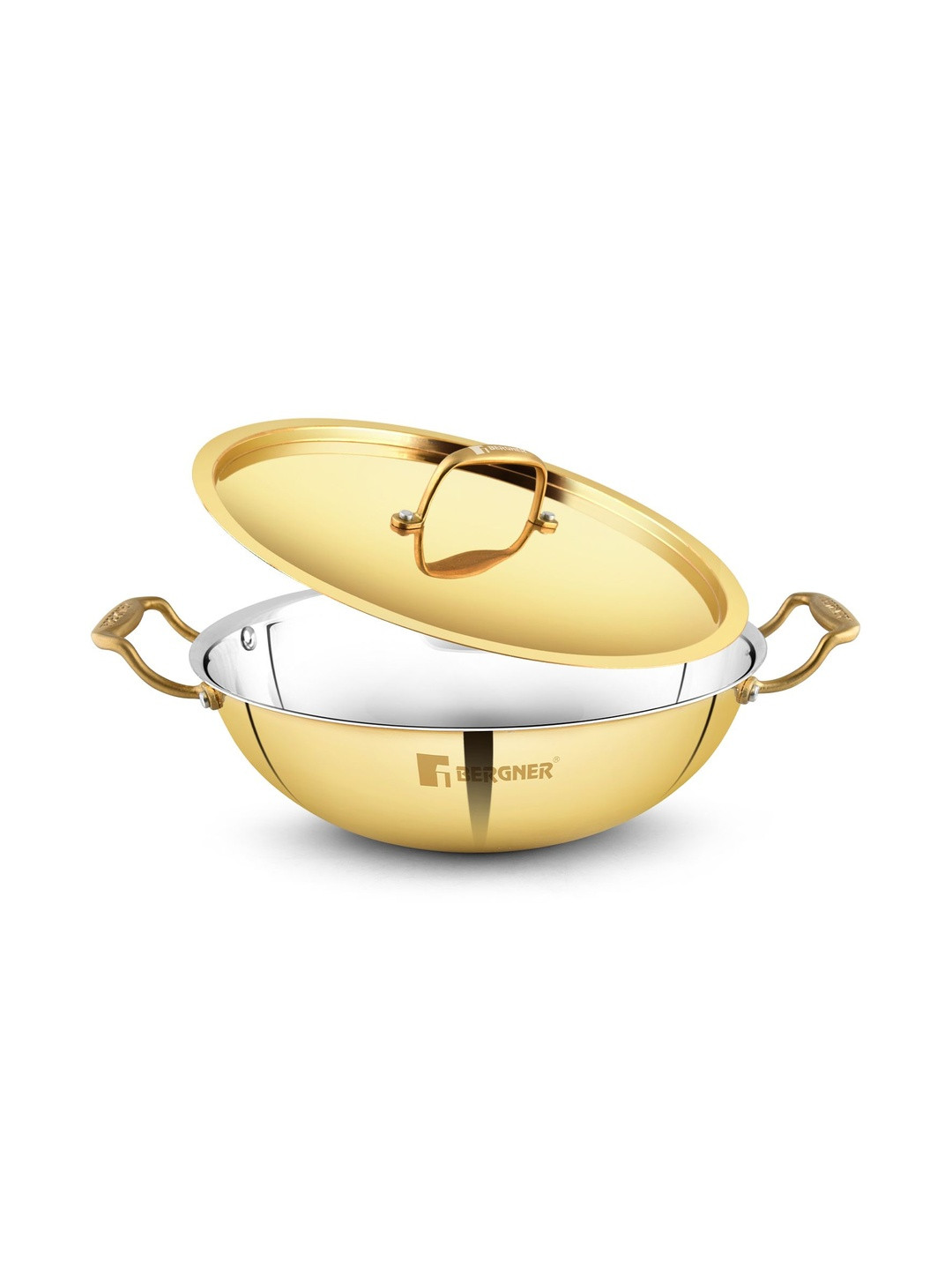 BERGNER Peetlam Gold-Toned & Silver-Toned Easy To Clean Kadhai & Wok 4.3 L