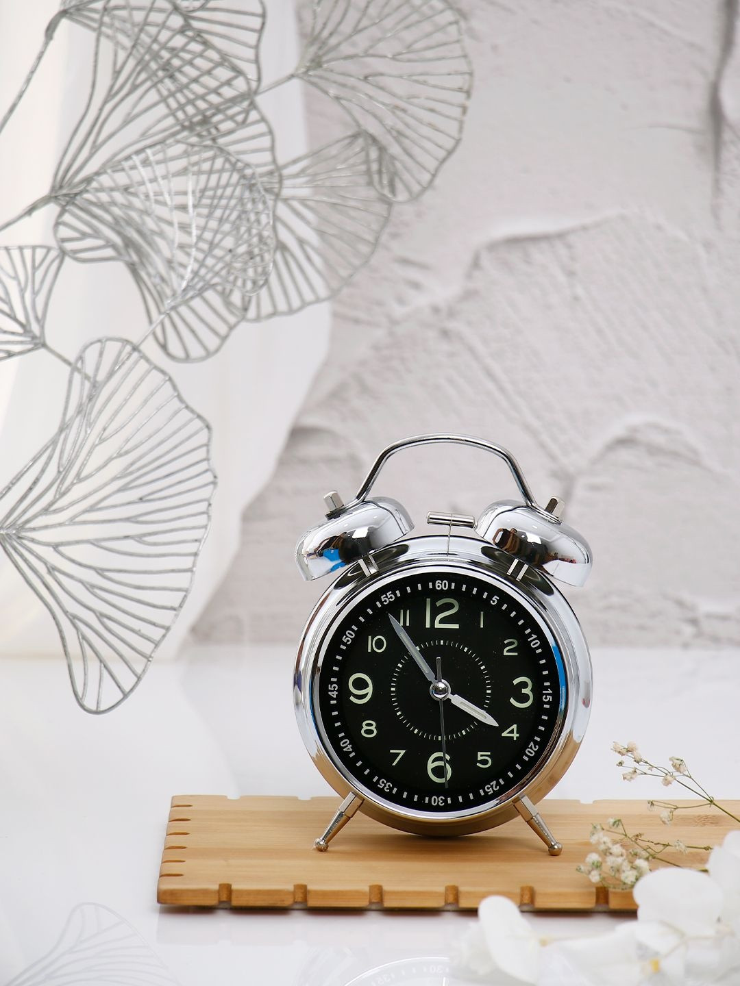 Archies Silver-Toned & Black Twin Bell Alarm Clock