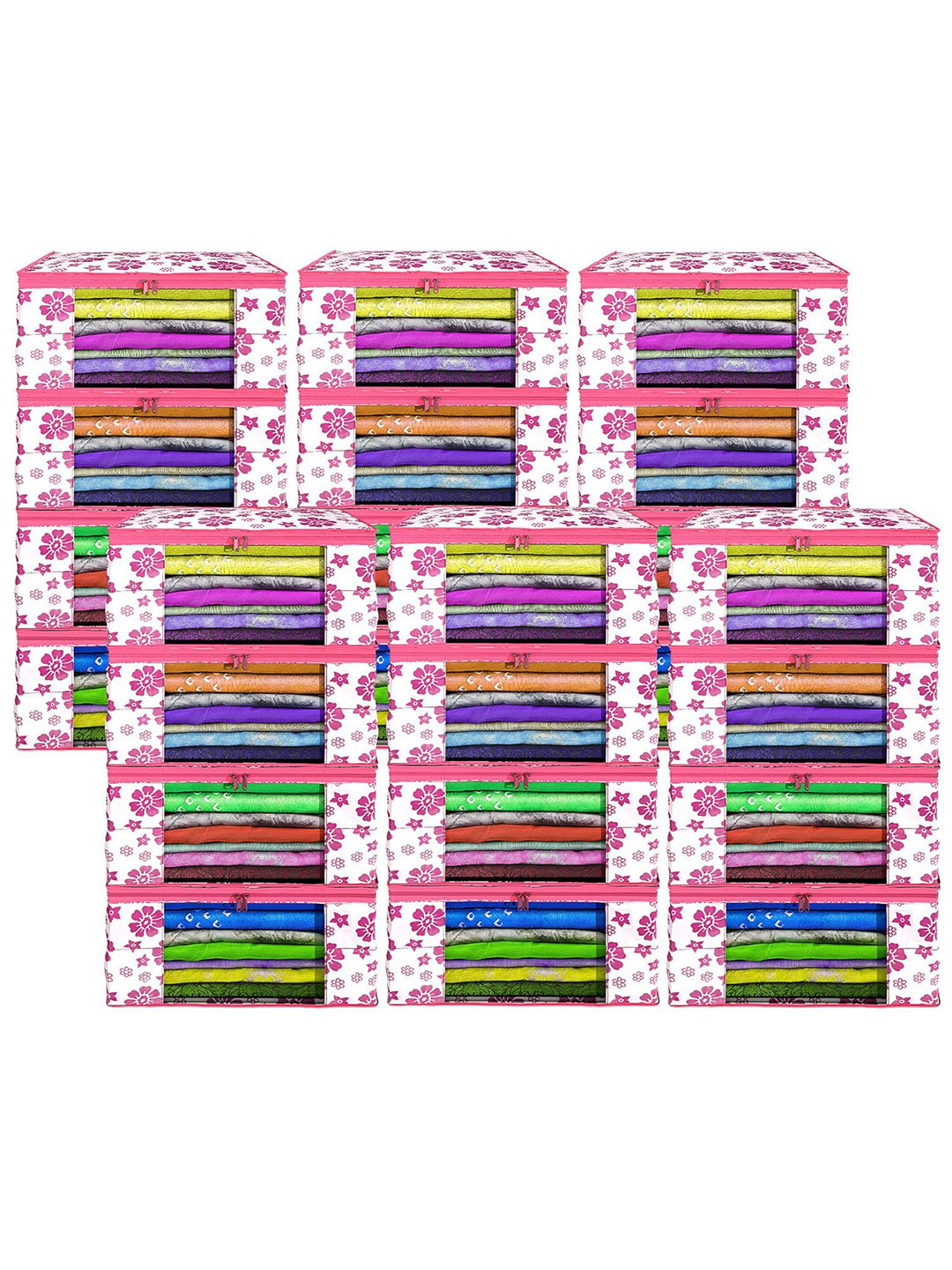 Kuber Industries Pink & White 24 Pieces Printed Drawer Organiser