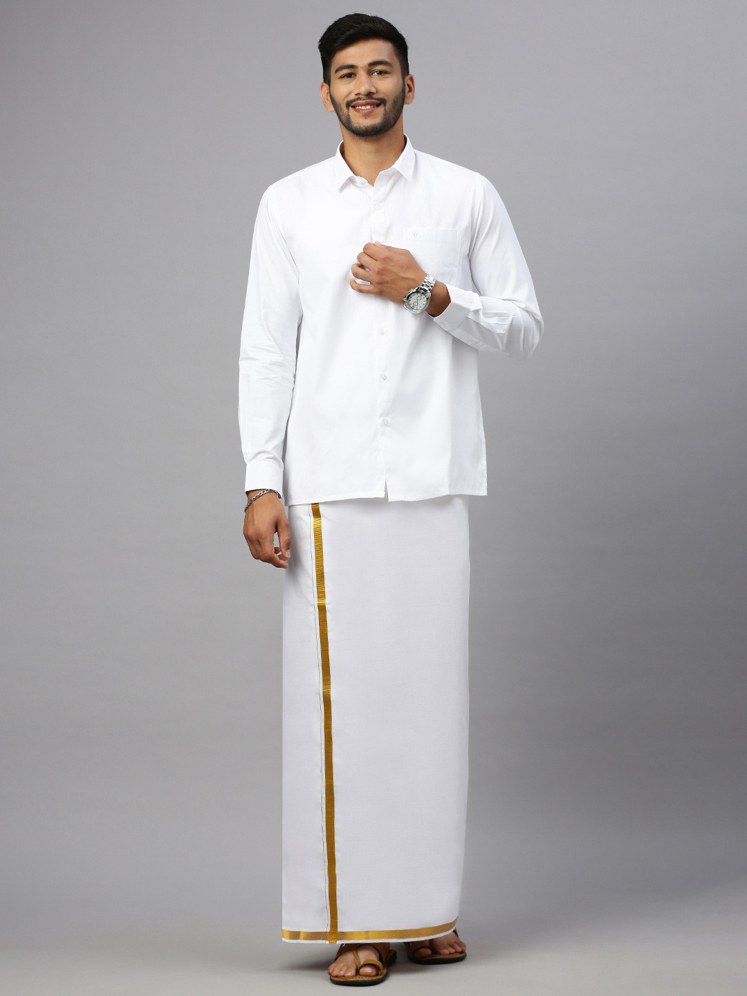 Ramraj Men Solid Shirt with Dhoti Set