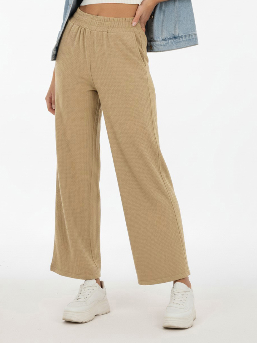 glitchez Textured Regular Fit Mid-Rise Track Pants With Elasticated Waistband