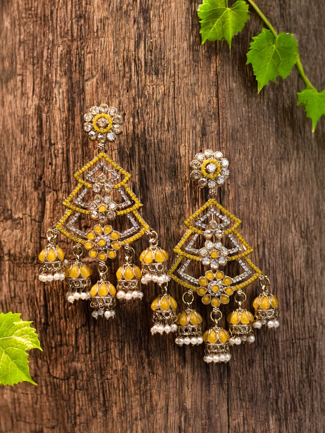 zarmar fashion Gold-Plated Artificial Stones Studded & Beaded Dome Shaped Jhumkas