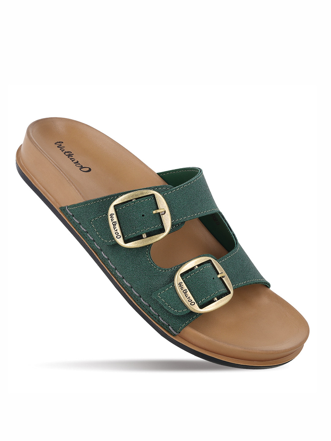 Walkaroo Women Green Open Toe Flats With Buckle