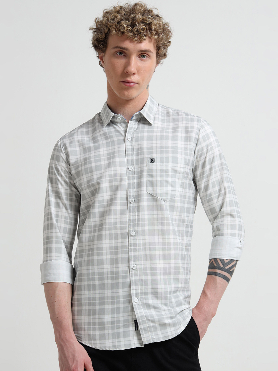 RS Fashions Men Comfort Slim Fit Windowpane Checks Checked Casual Shirt