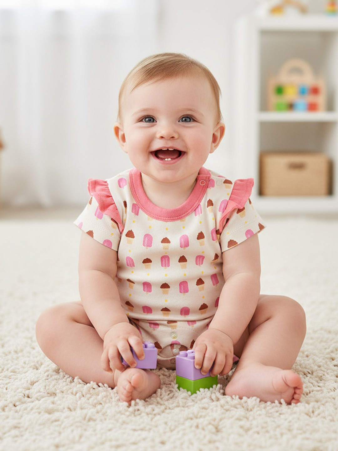 BONTOTS Infant Girls Popsicle Printed Organic Cotton Ruffle Romper