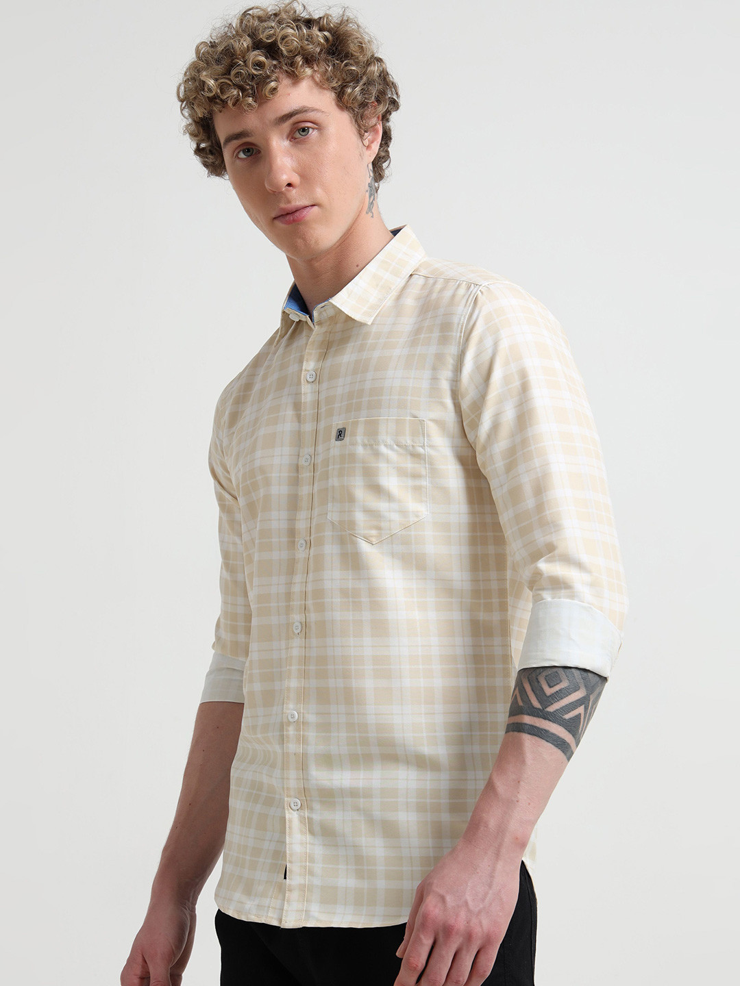 RS Fashions Men Comfort Slim Fit Windowpane Checks Checked Casual Shirt