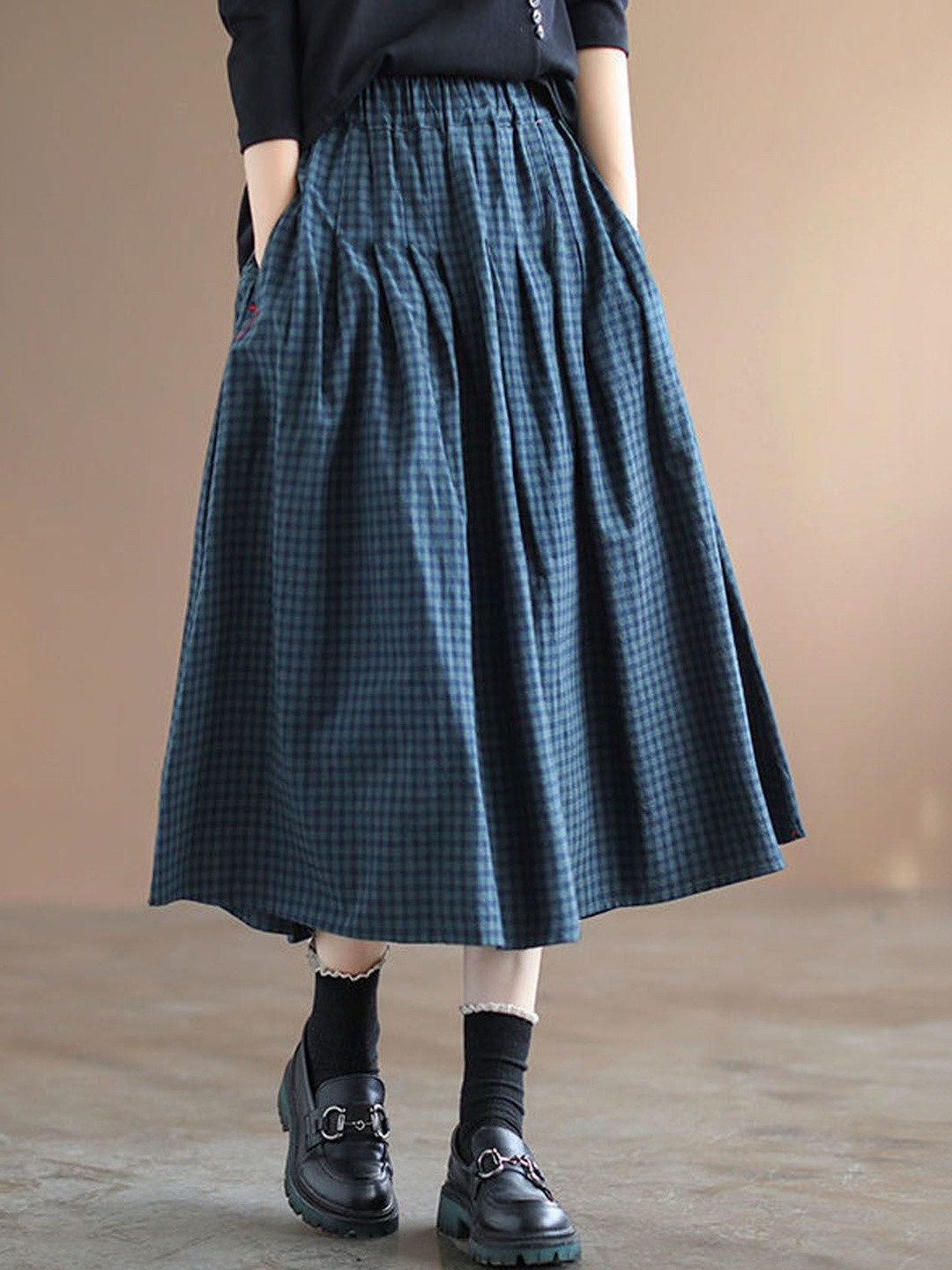 StyleCast Trendy Checked Knee Length Opaque Midi Skirt