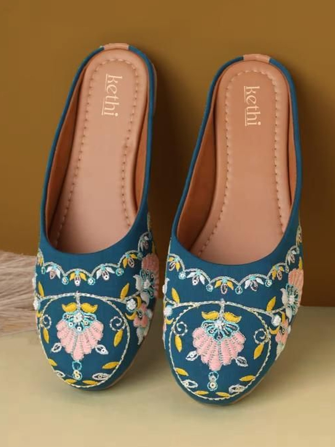 Kethi Fashion Women Embellished Mules with Embroidered Flats
