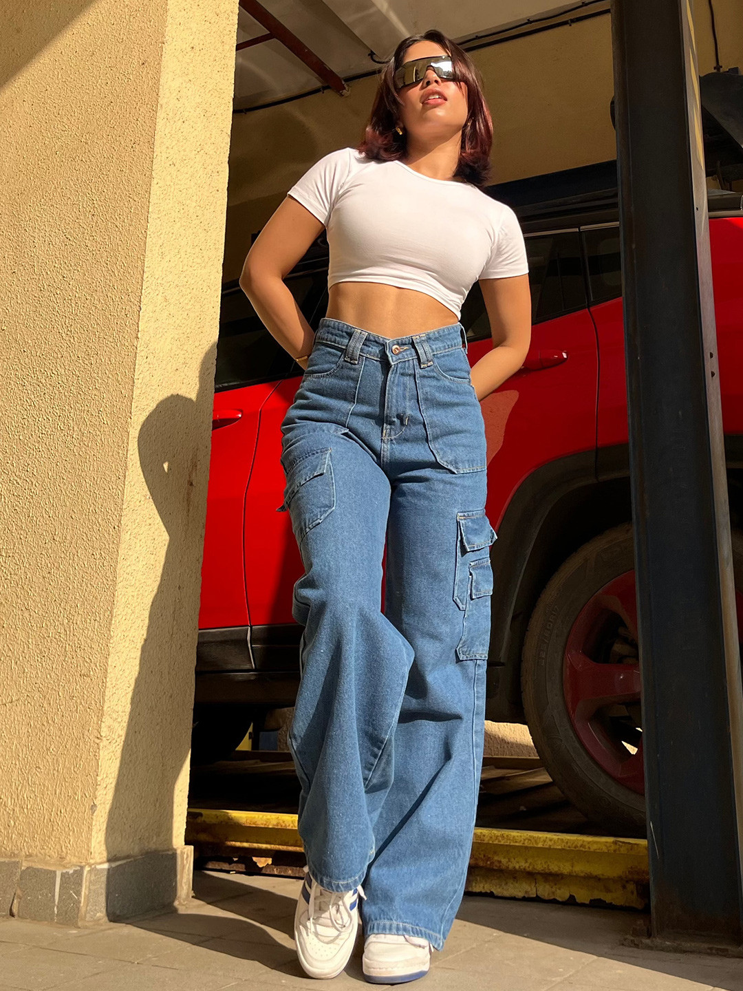 Off Duty India Women High-Rise Cargo Wide Leg Jeans