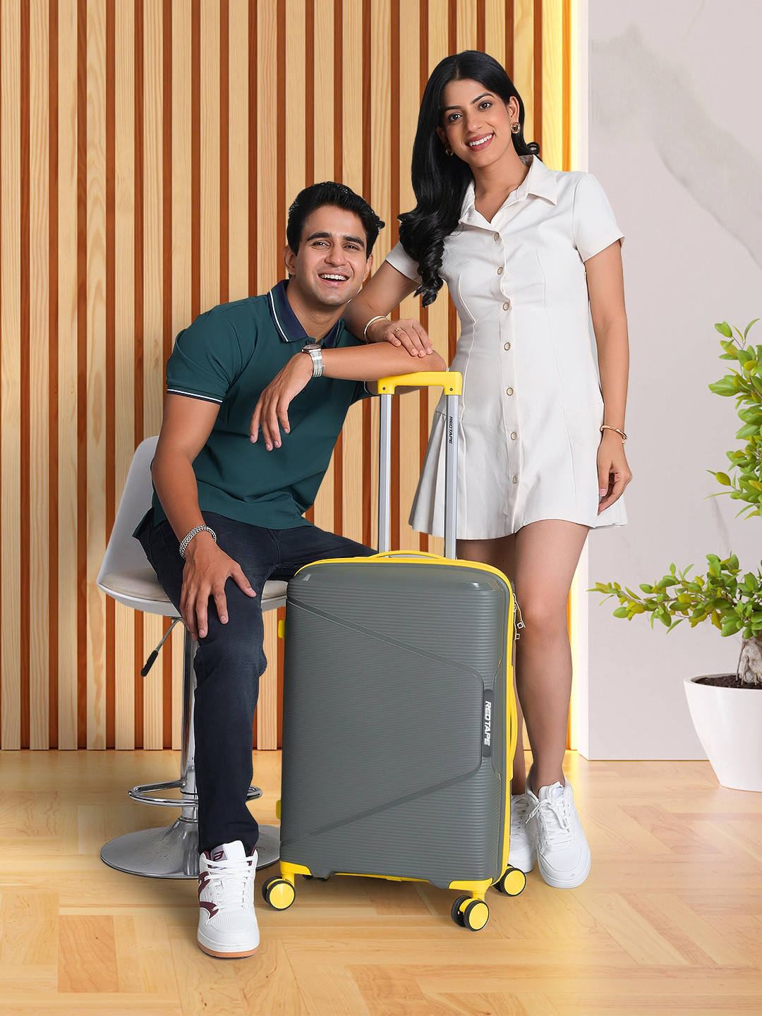 Red Tape Unisex 60L Olive & Yellow Polypropylene Hard Medium Check-in Trolley Bag