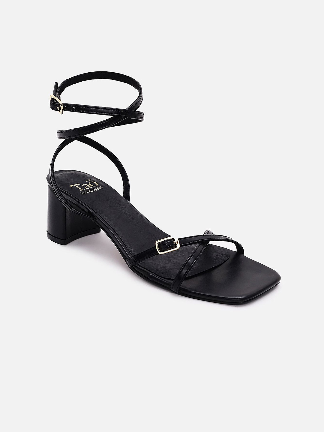 Tao Paris Women Black Block Heel With Double Ankle Strap