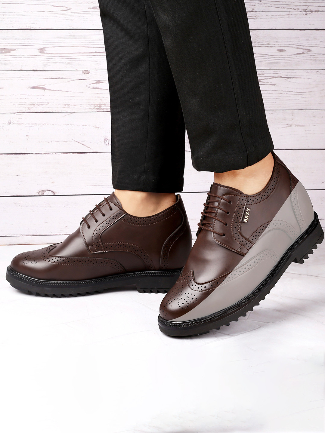 Bxxy Men Hidden Elevator Formal British Full Brogue Lace-up Shoes
