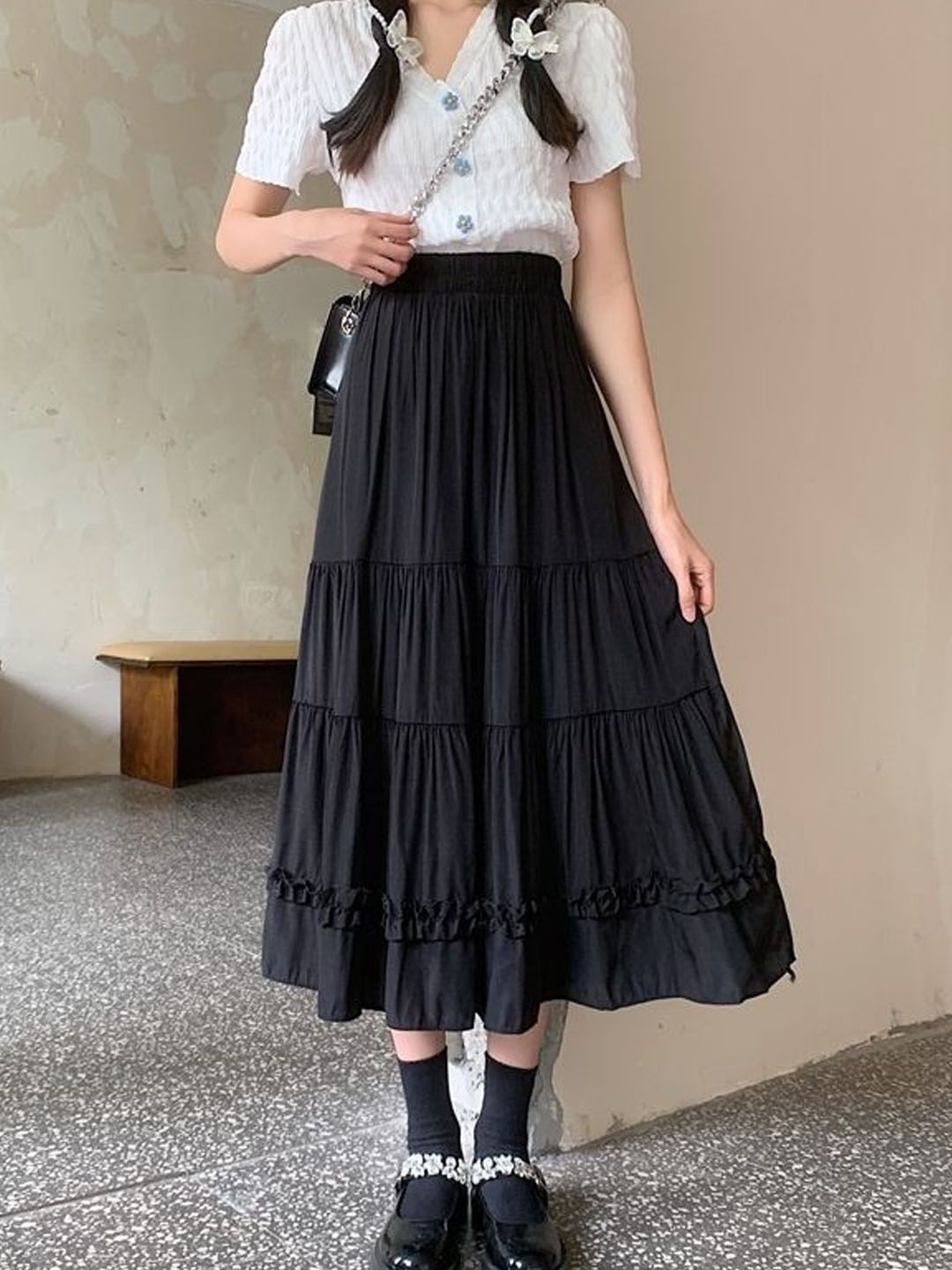 StyleCast Layered Midi Trendy Flared Skirt