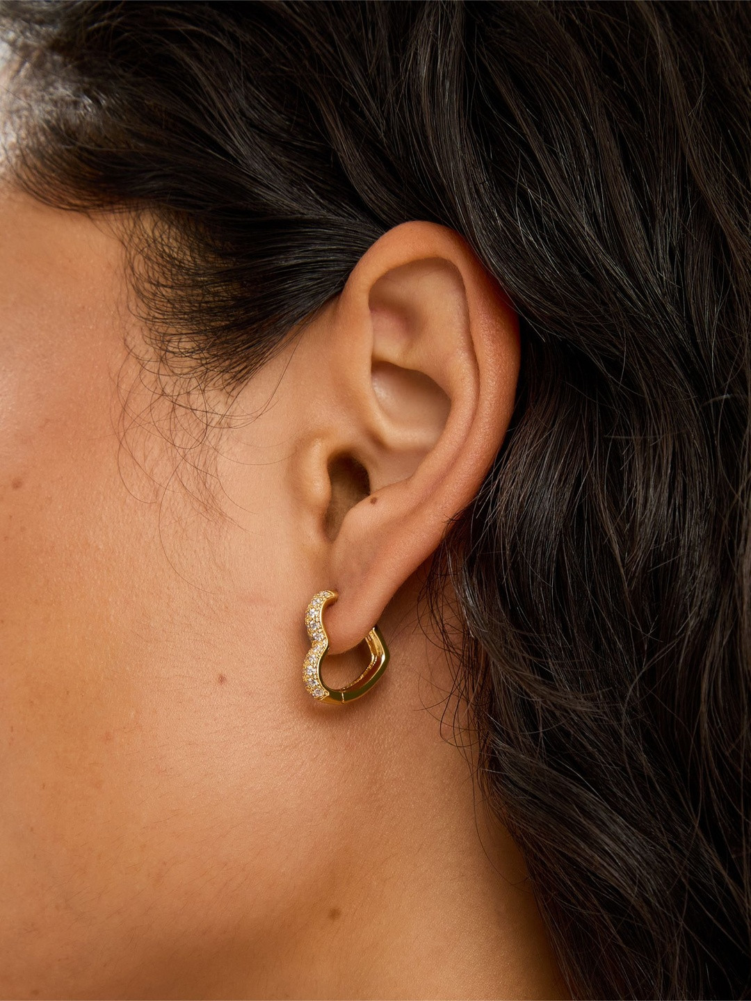 Accessorize 14K Gold Plated Cubic Zirconia Studded Heart Shaped Hoop Earrings