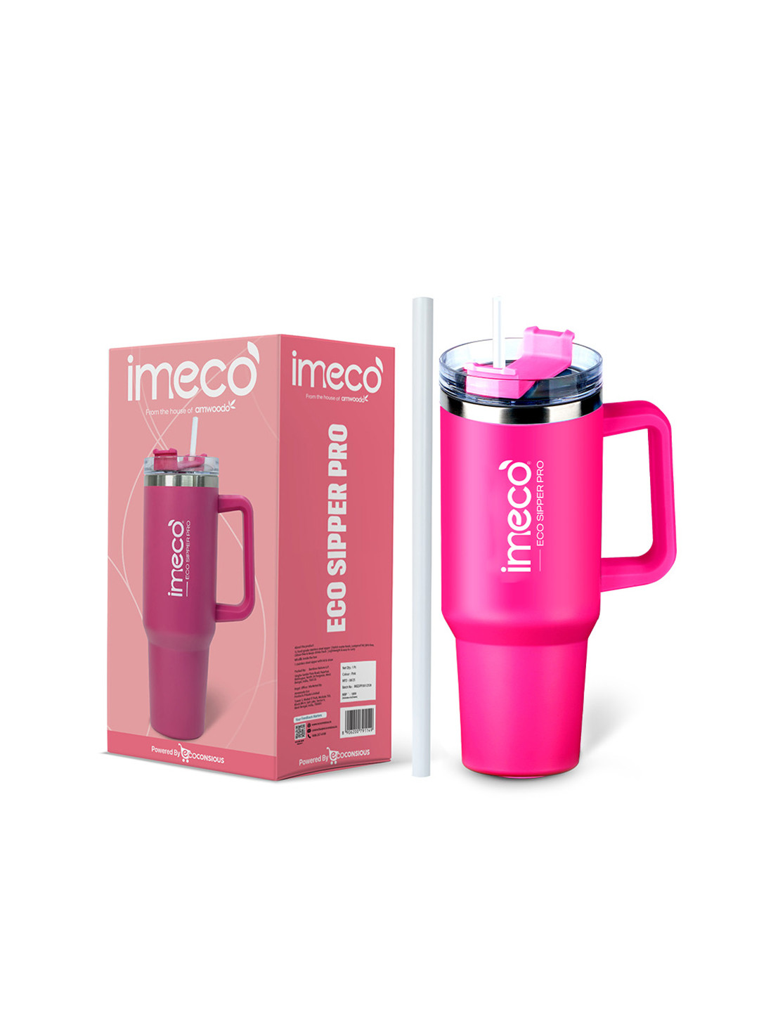 IMECO ECO-SIPPER Pink Stainless Steel Double Wall Vacuum Water Bottle 1200ML