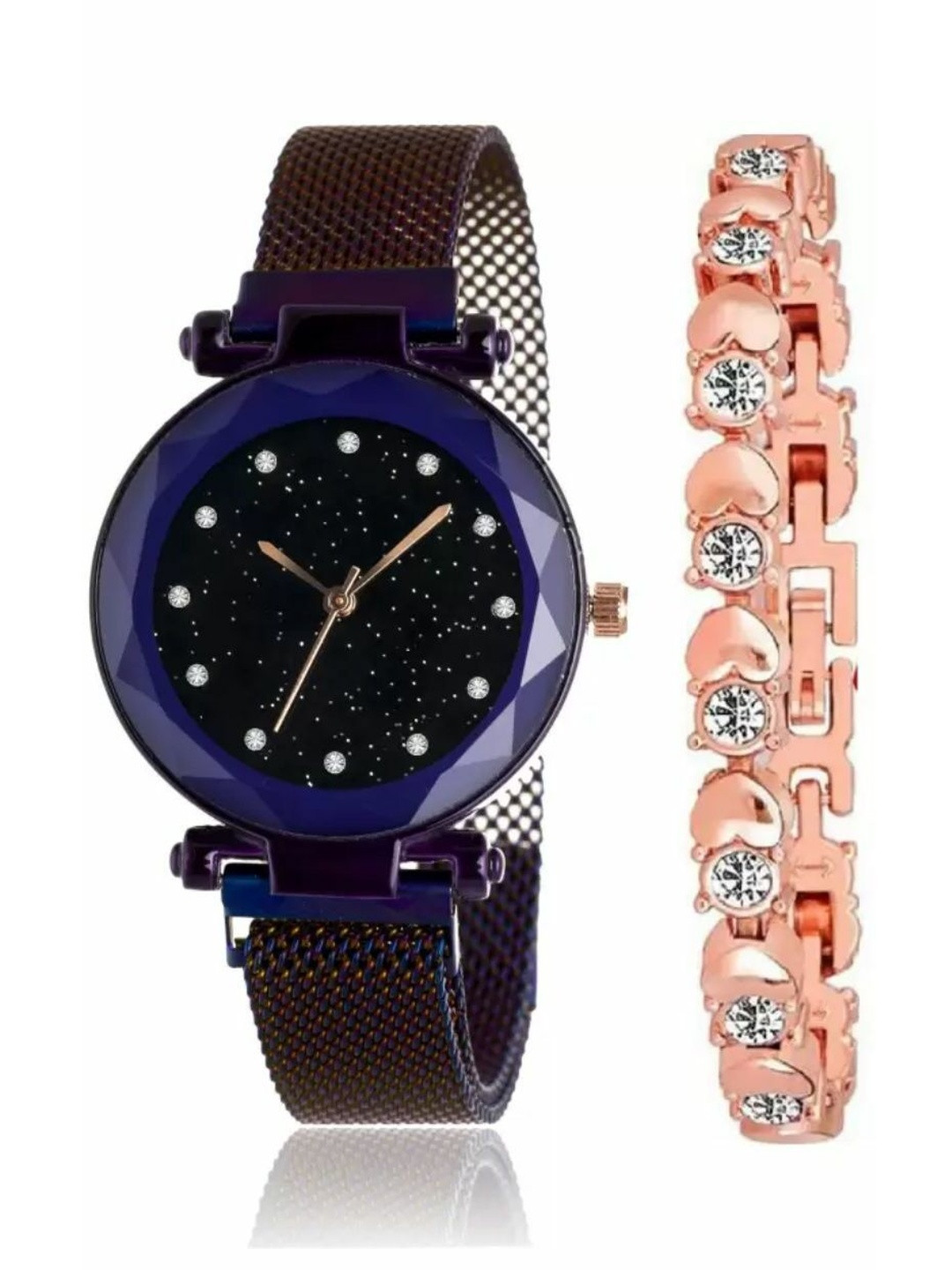 Miss Perfect Unisex Embellished Dial & Straps Analogue Watch jk_932 With Bracelet