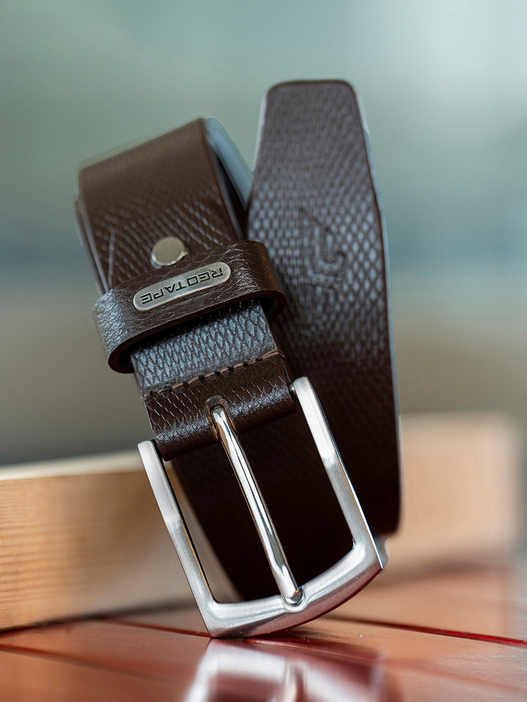 Red Tape Men Textured Push Pin Closure Leather Casual Belt