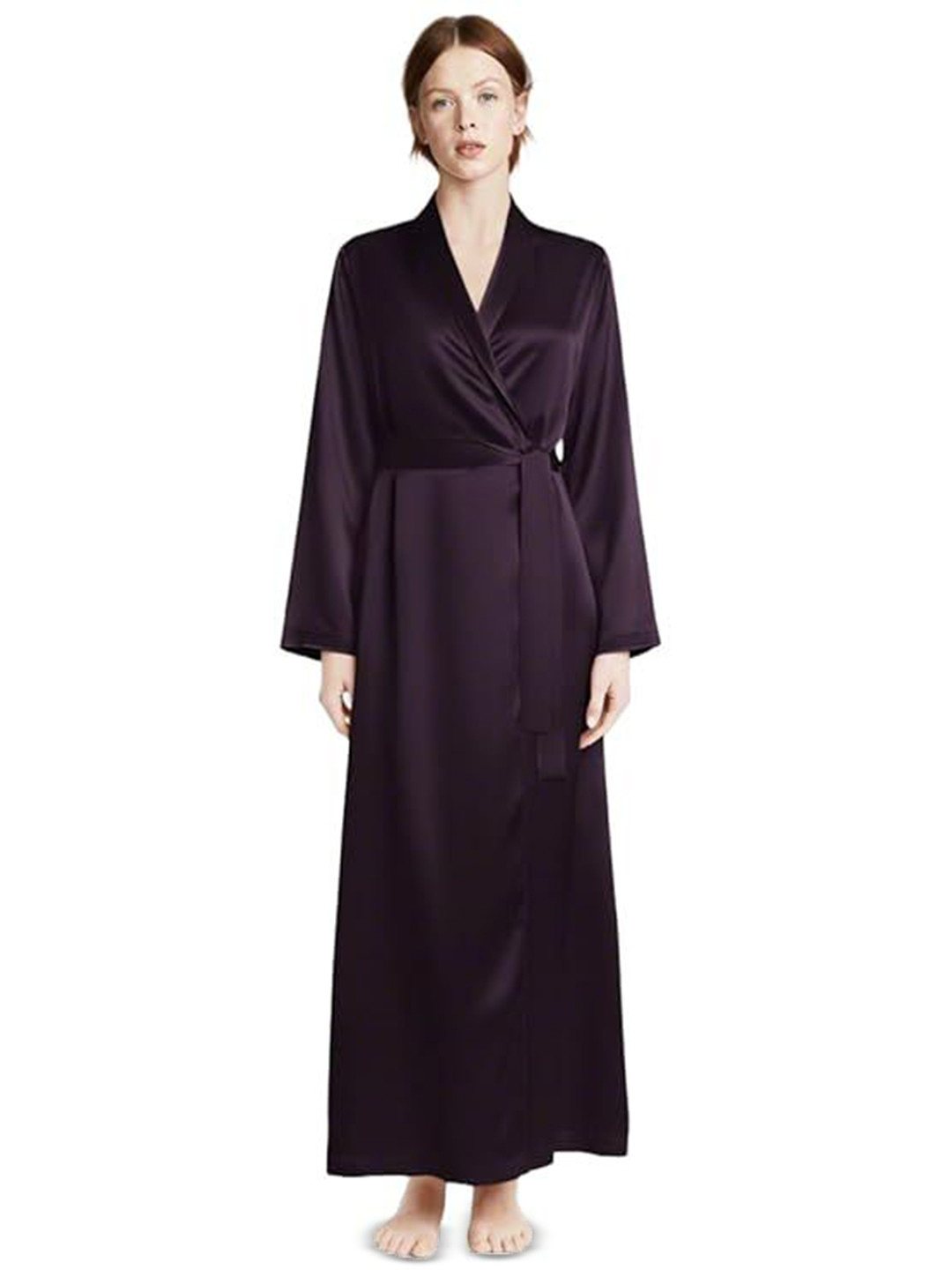 Bella Babe by SK Women V-Neck Long Sleeves Satin Long Robe