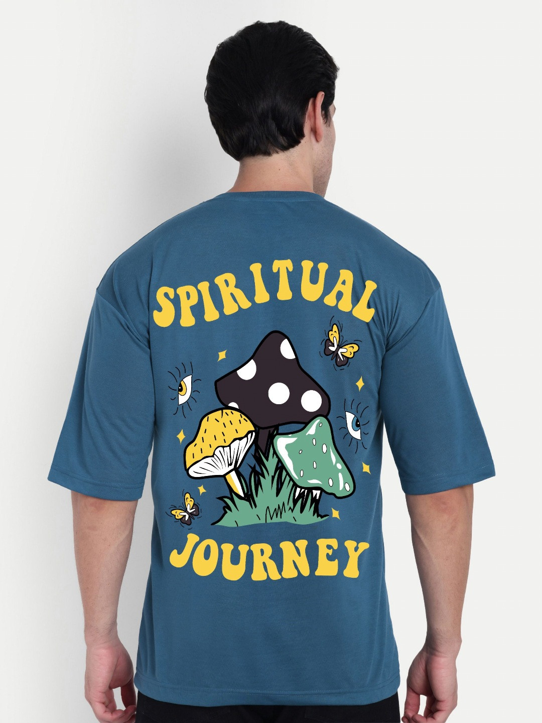 Teal Blue Graphic Printed Oversized T-shirt