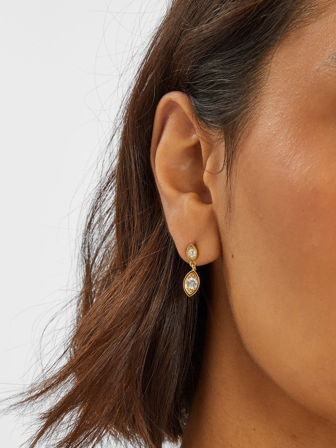 Accessorize 14K Gold Plated Cubic Zirconia Studded Teardrop Shaped Drop Earrings