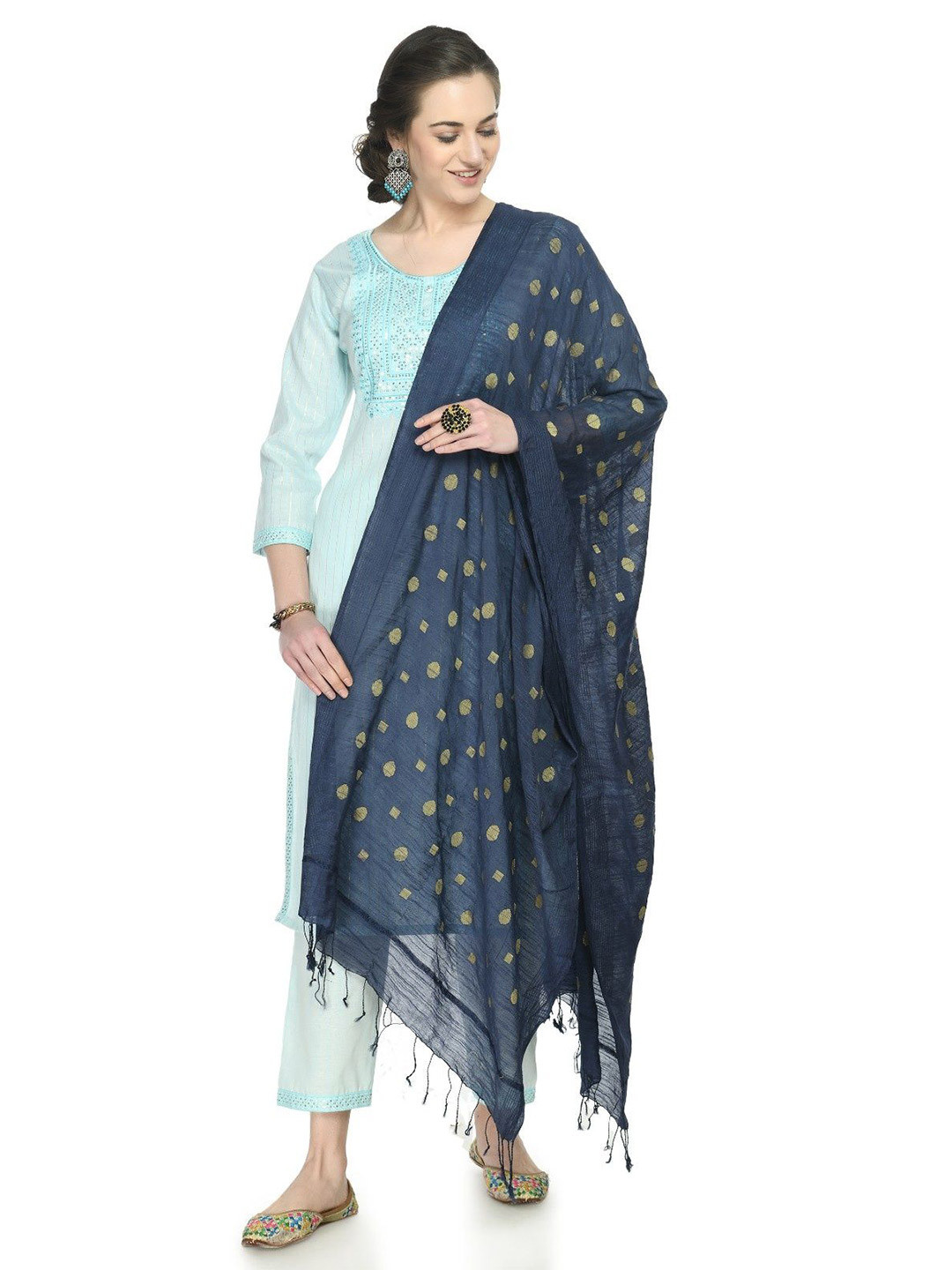 A R SILK DUPATTA HUB Woven Design Block Print Dupatta