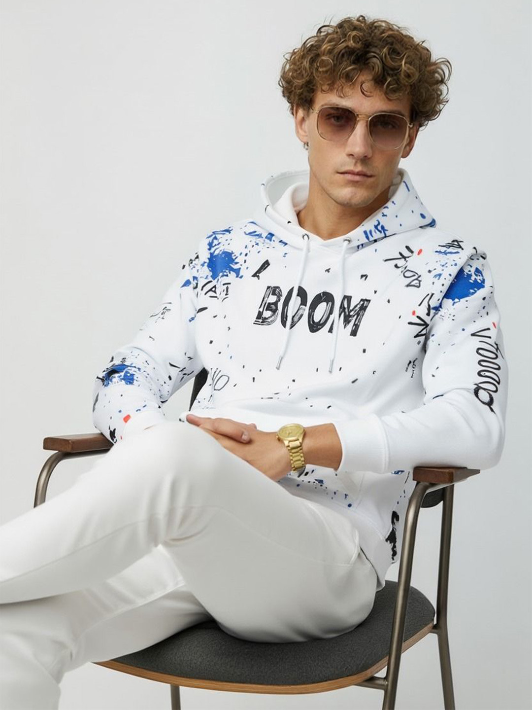 Try This Typography Printed Hooded Long Sleeves Pullover Sweatshirt