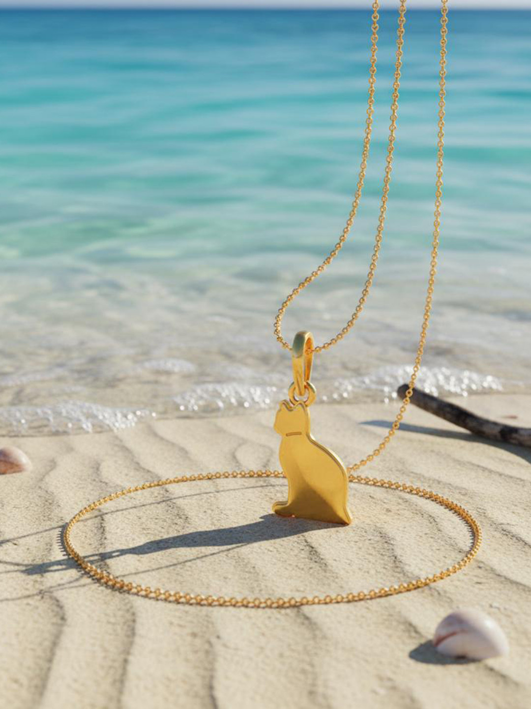 925 SILLER 925 Sterling Silver Gold-Plated Cat Shaped Pendant With Chain